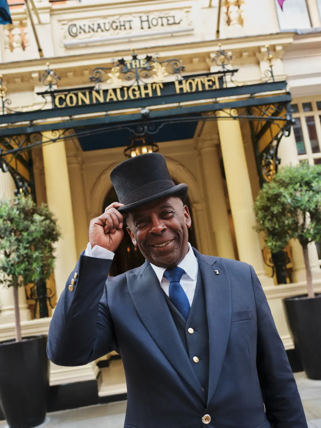 Carl Holness in front of The Connaught hotel